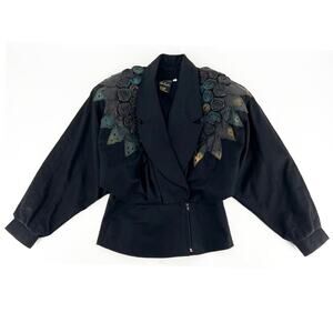 80s Domallo Porat Art Fashion leather rose detail jacket 1980s vintage